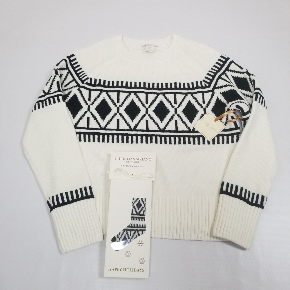 Christian Siriano Chenille Fair Isle Sweater and Set Socks Medium NWT
